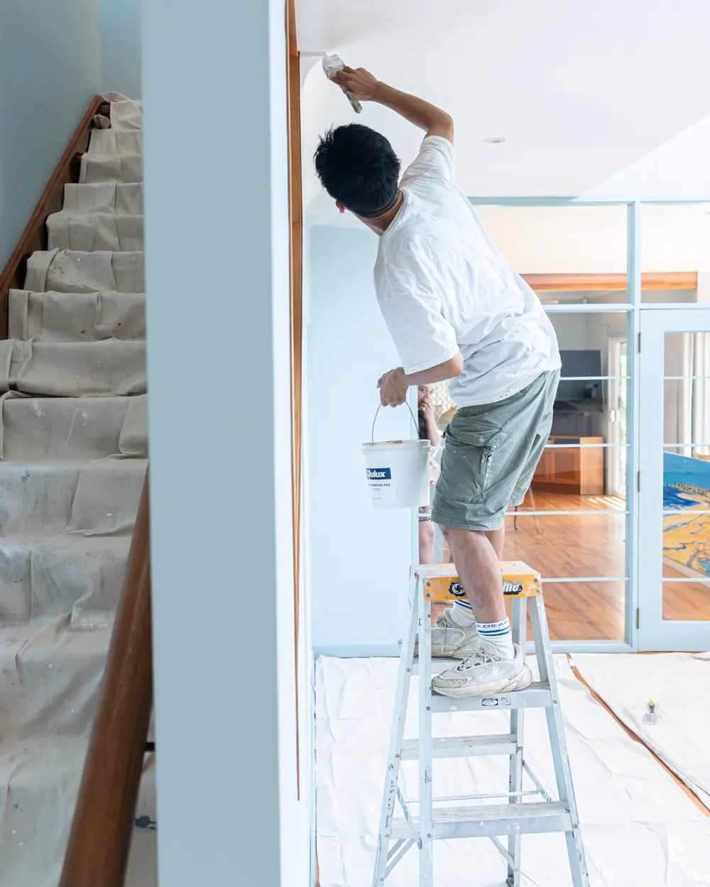 Careful prep over the stairwell